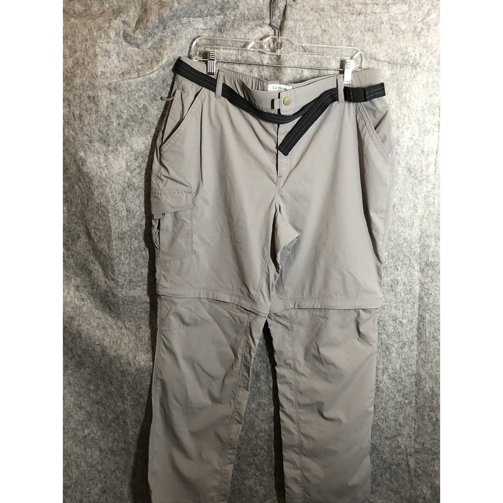L.L. Bean Pants Women Large Gray Nylon Tropicwear SunSmart Belted Hiking Outdoor